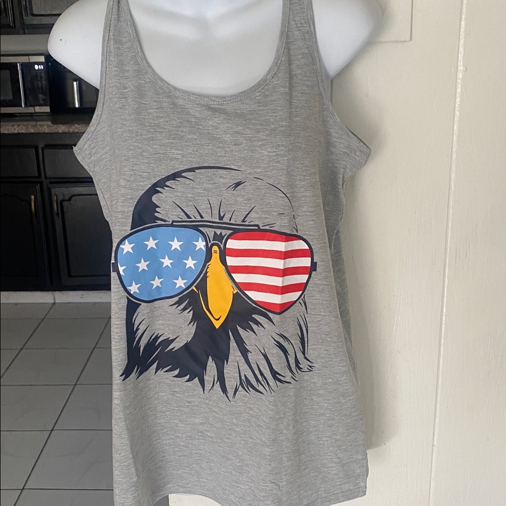 Gray Tank Top with Patriotic Eagle Design